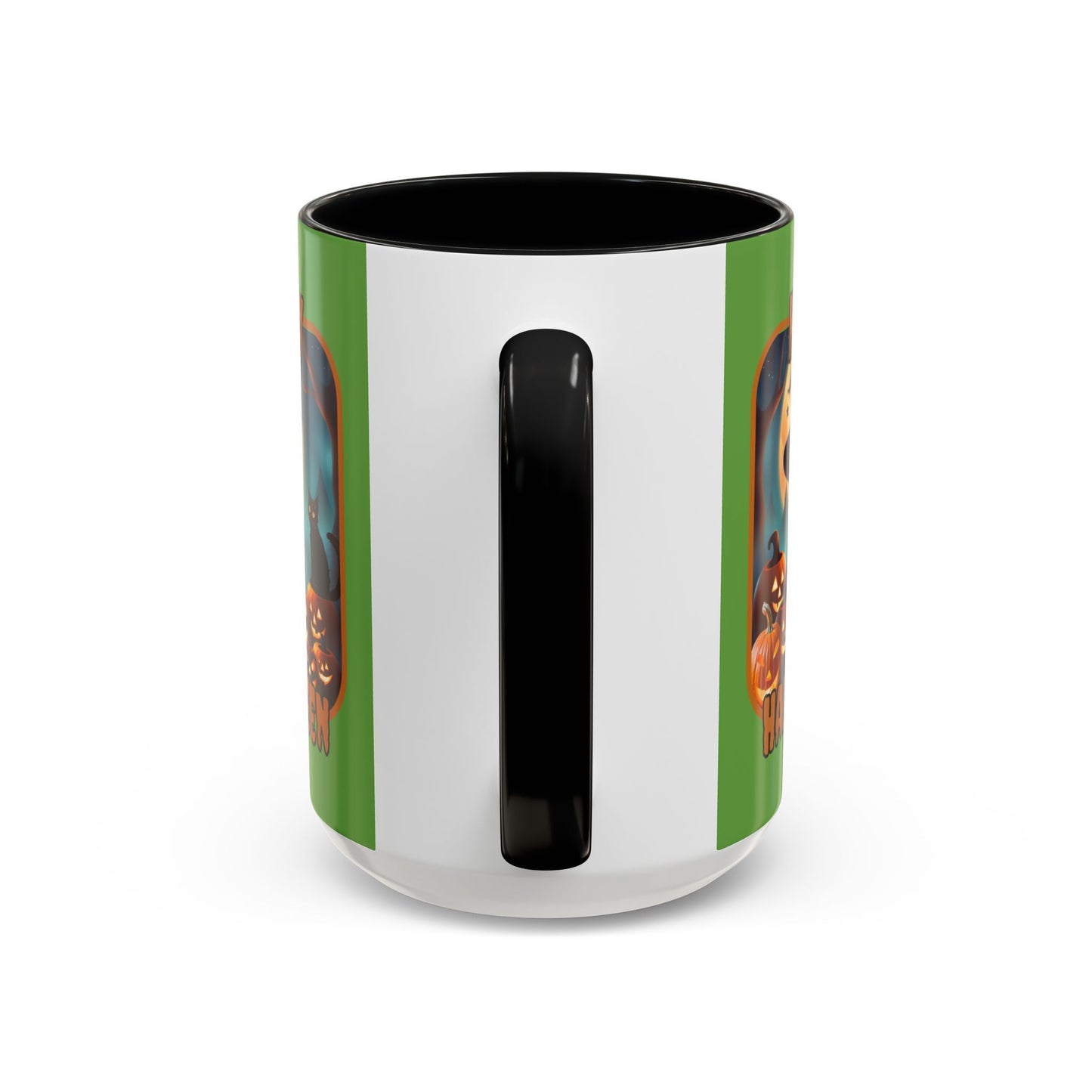 Happy Halloween Cute Witch Orange font Green Accent Mug by CreepyCrafts.boo