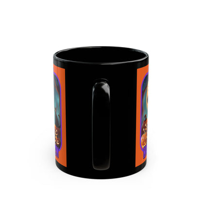Happy Halloween Cute Witch Purple font Orange Mug by CreepyCrafts.boo