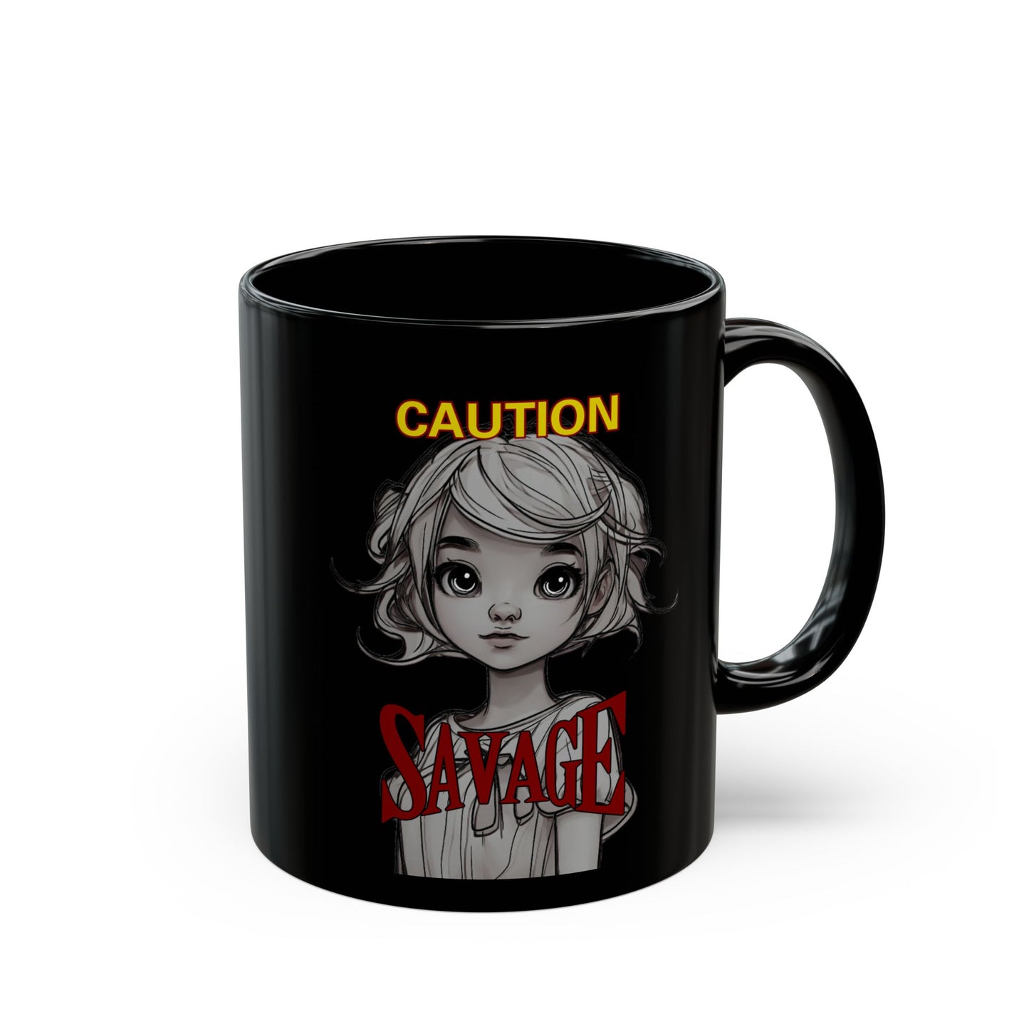 Caution, Savage Black Mug by cypherpunkgear.com