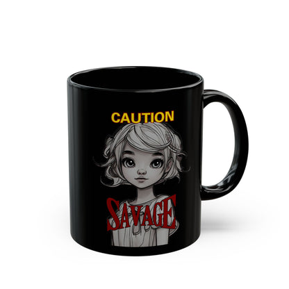 Caution, Savage Black Mug by cypherpunkgear.com