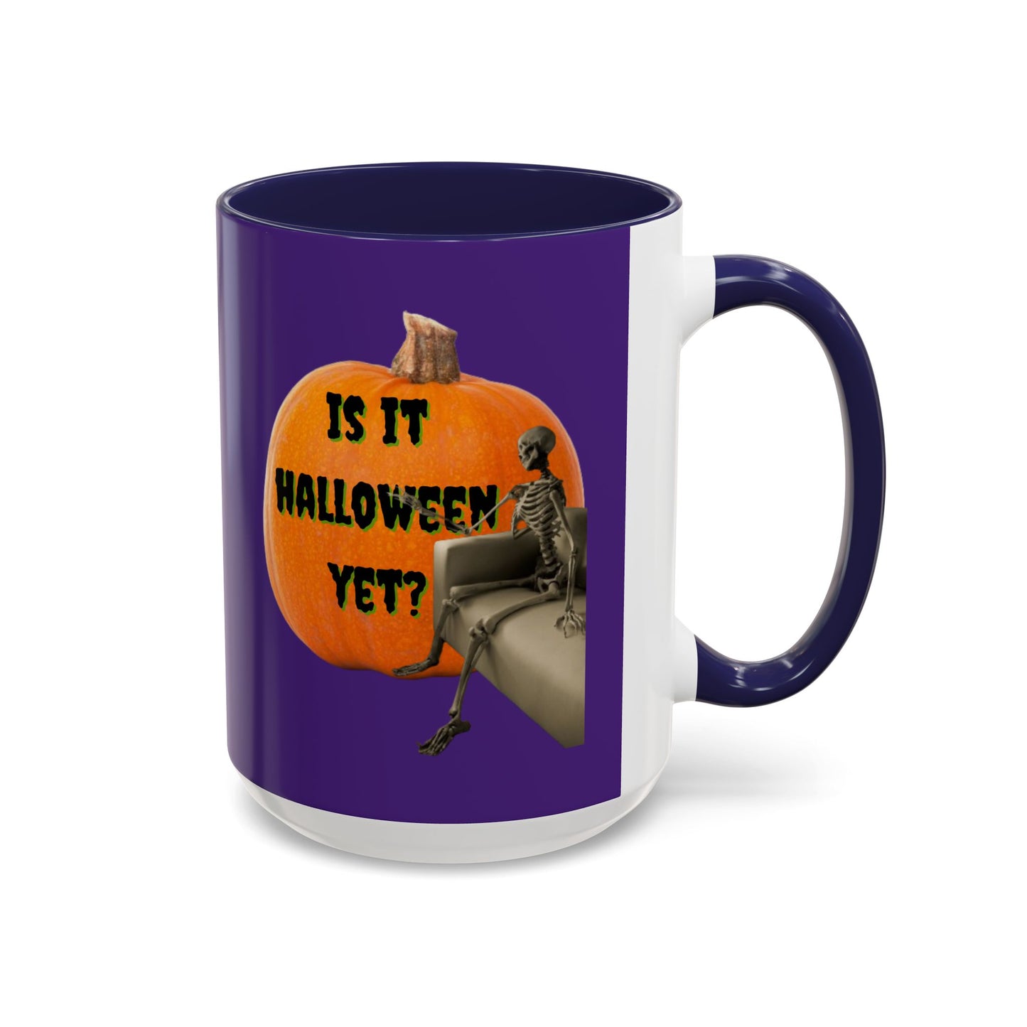 Is it Halloween yet? Skeleton's Giant Pumpkin Purple Accent Mug by CreepyCrafts.boo