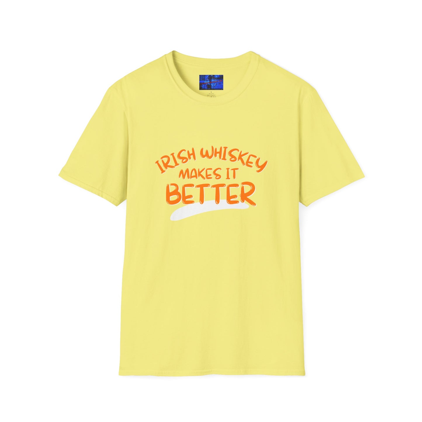 Irish Whiskey makes it better Orange font Light colors Unisex T-Shirt by cypherpunkgear.com