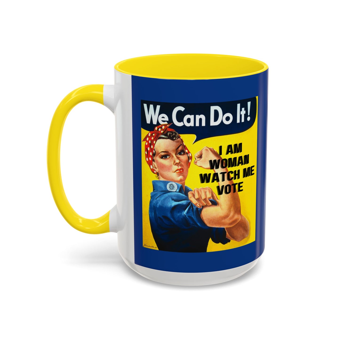 I Am Woman Watch Me Vote Rosie Dark Blue Accent Mug by cypherpunkgear.com
