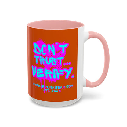 Don't Trust...Verify. Orange Accent Mug by cypherpunkgear.com