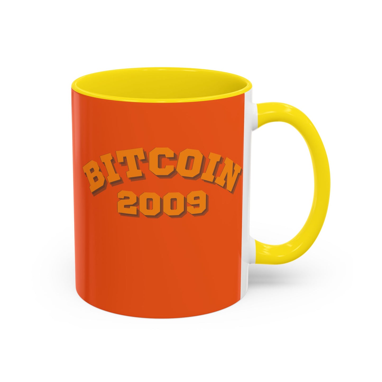 Bitcoin 2009 Orange Accent Mug by cypherpunkgear.com