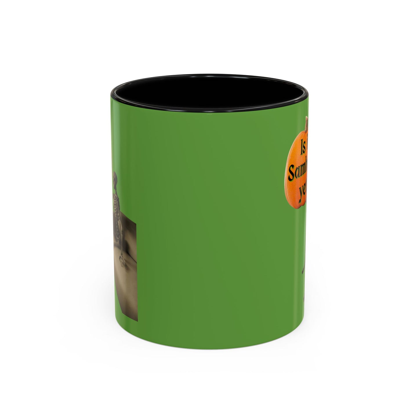 Is it Samhain yet? Skeleton's Pumpkin Green Accent Mug by CreepyCrafts.boo