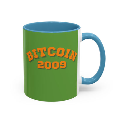 Bitcoin 2009 Green Accent Mug by cypherpunkgear.com