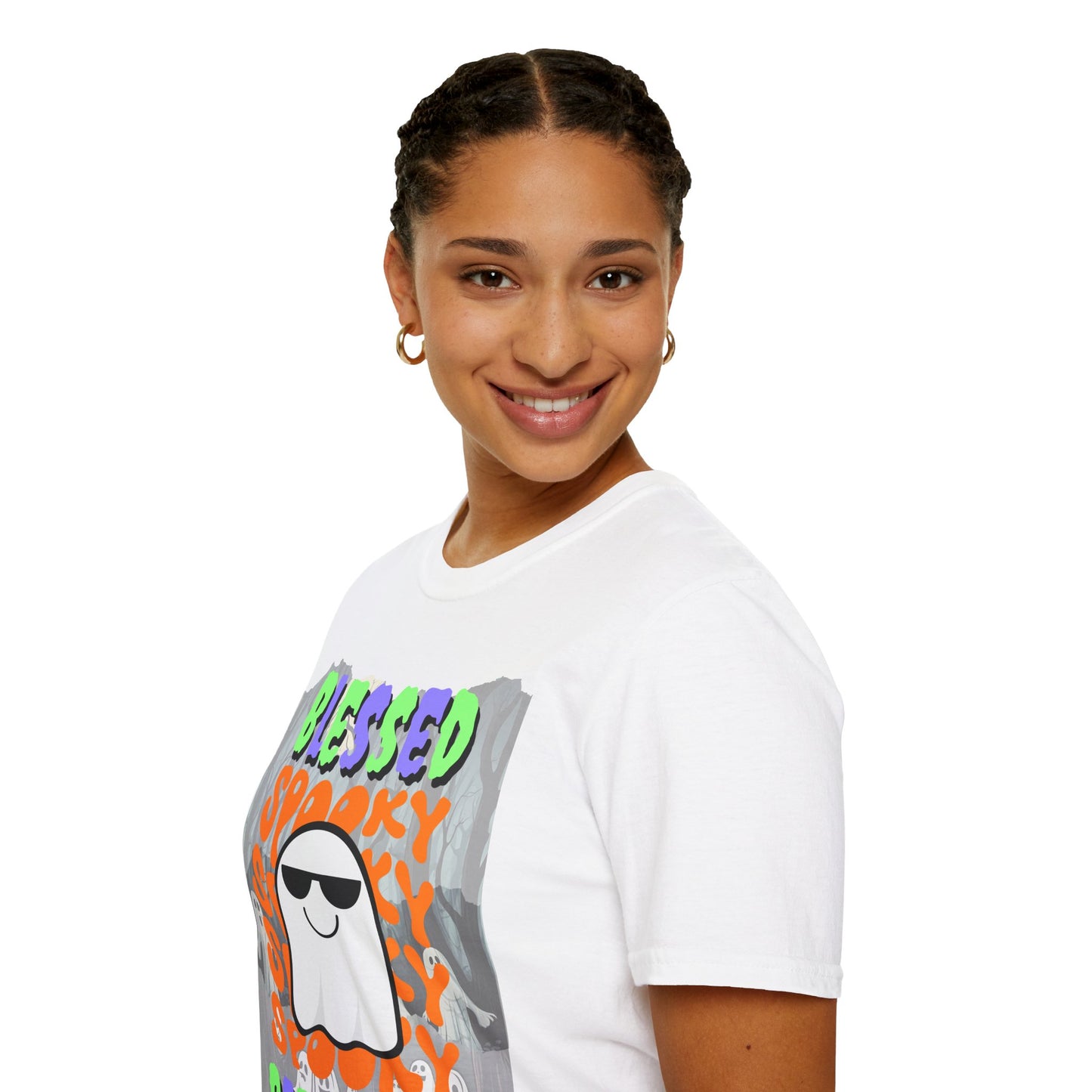 Spooky Blessed Samhain Ghost Mixed font Unisex T-Shirt by CreepyCrafts.boo