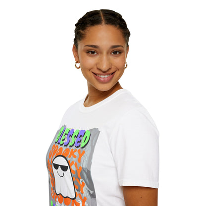 Spooky Blessed Samhain Ghost Mixed font Unisex T-Shirt by CreepyCrafts.boo