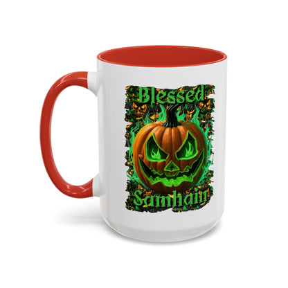 Blessed Samhain Green Jack White Accent Mug by CreepyCrafts.boo