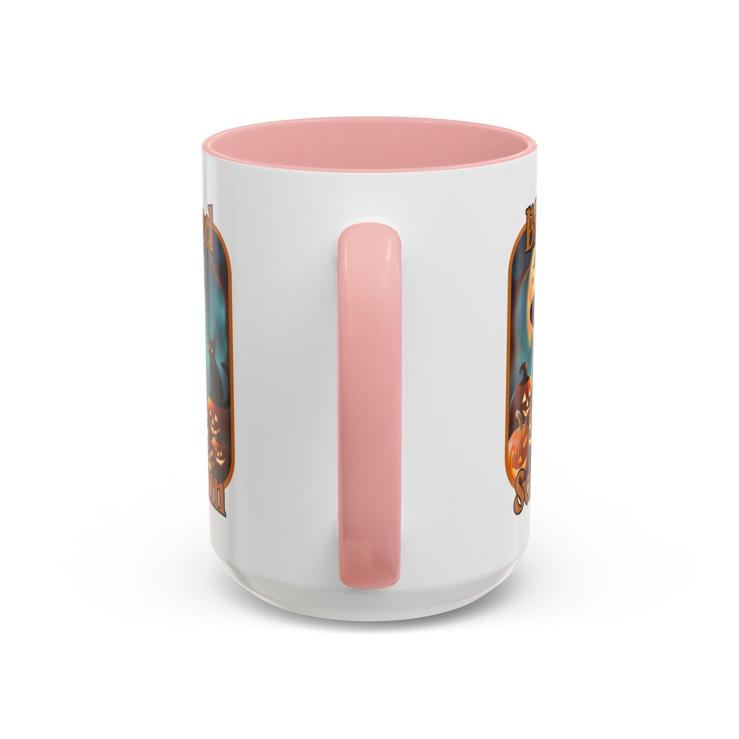Blessed Samhain Cute Witch Orange font White Accent Mug by CreepyCrafts.boo