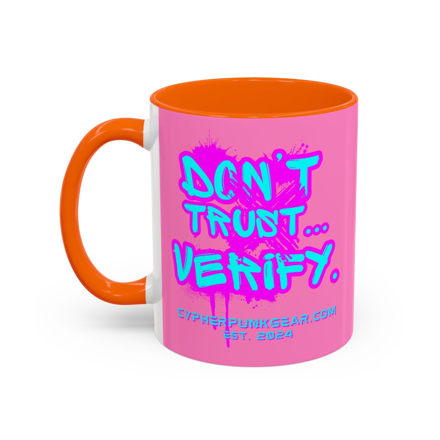 Don't Trust...Verify. Light Pink Accent Mug by cypherpunkgear.com