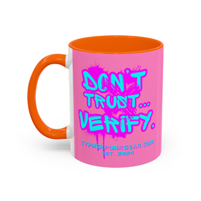 Don't Trust...Verify. Light Pink Accent Mug by cypherpunkgear.com