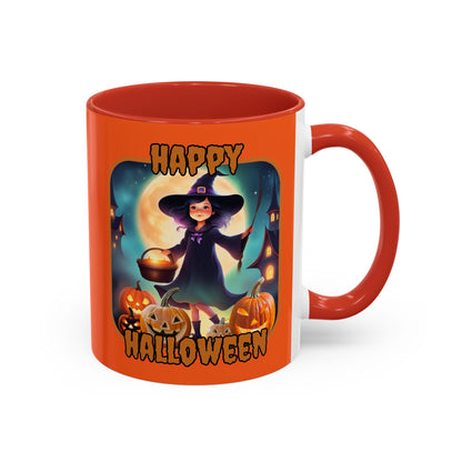 Happy Halloween Little Witch Orange font Orange Accent Mug by CreepyCrafts.boo