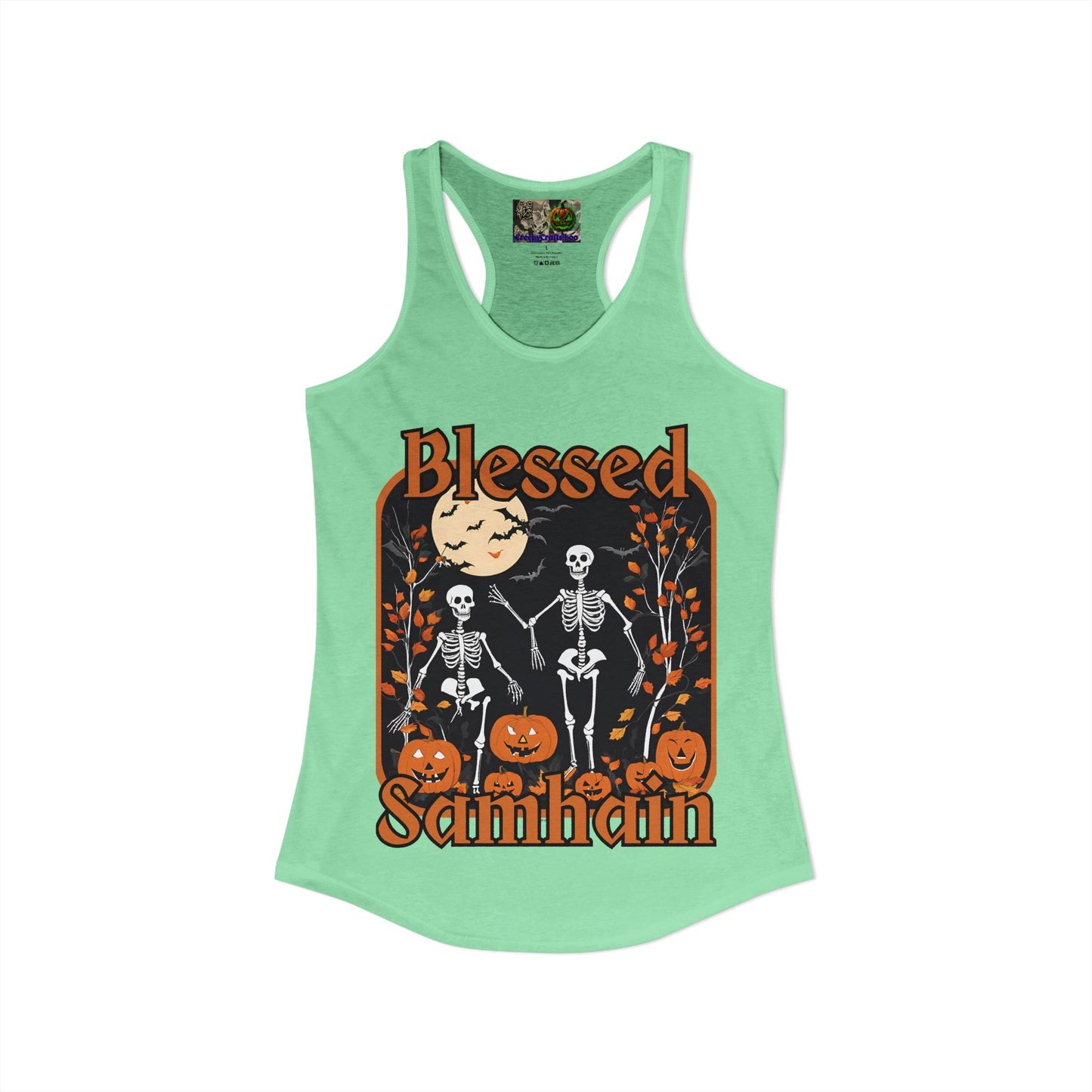Spooktacular Skeletons of Samhain Women's Racerback Tank Top by CreepyCrafts.boo