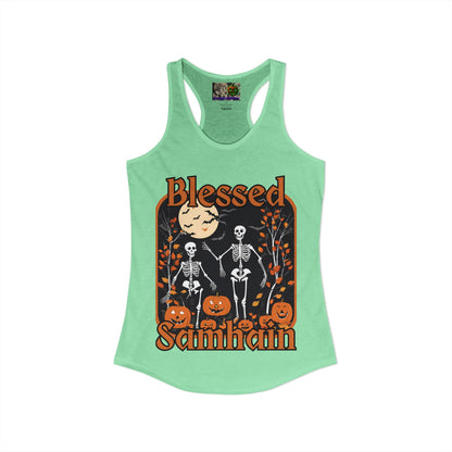 Spooktacular Skeletons of Samhain Women's Racerback Tank Top by CreepyCrafts.boo