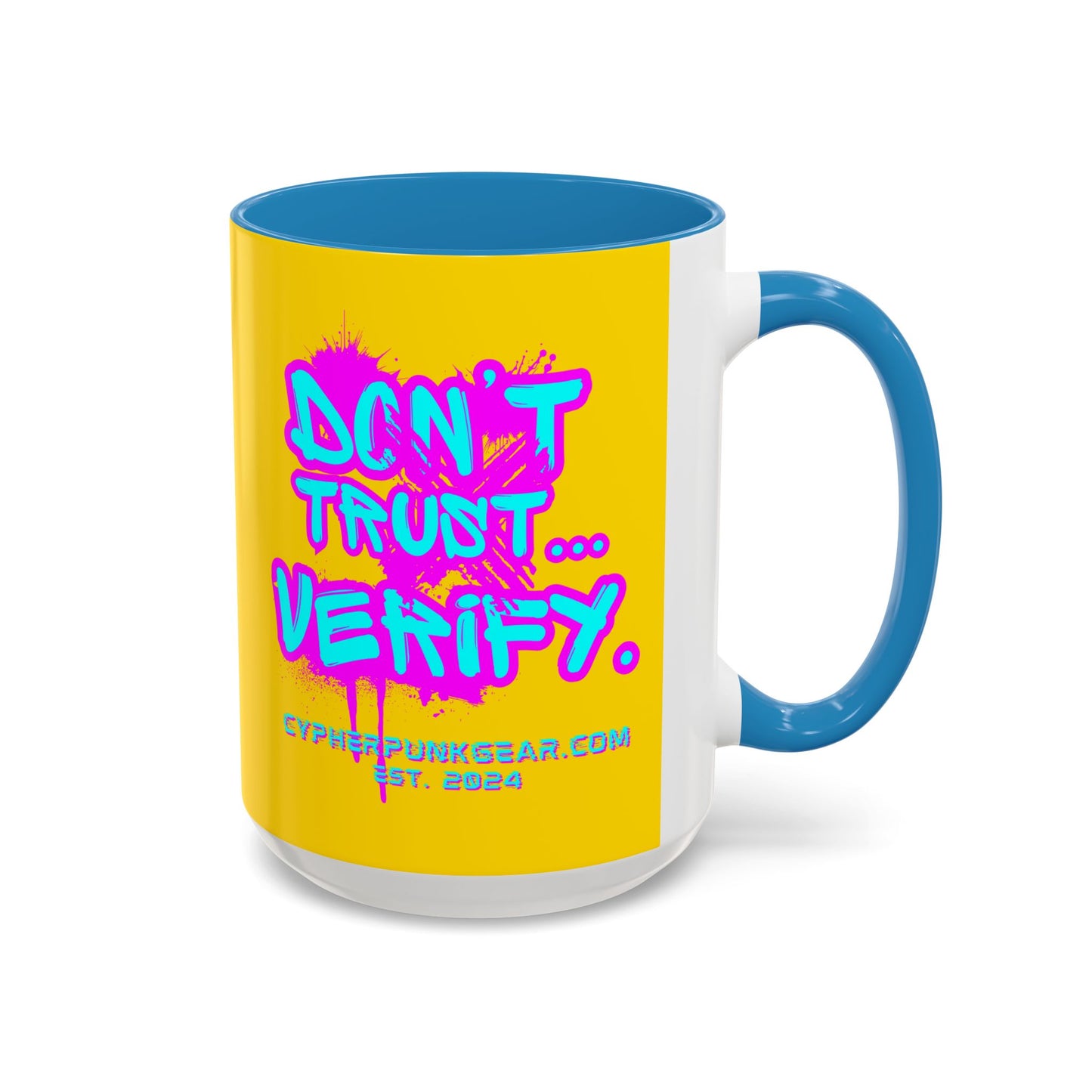 Don't Trust...Verify. Yellow Accent Mug by cypherpunkgear.com