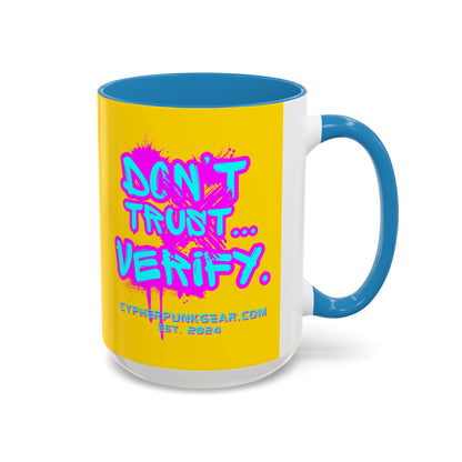 Don't Trust...Verify. Yellow Accent Mug by cypherpunkgear.com