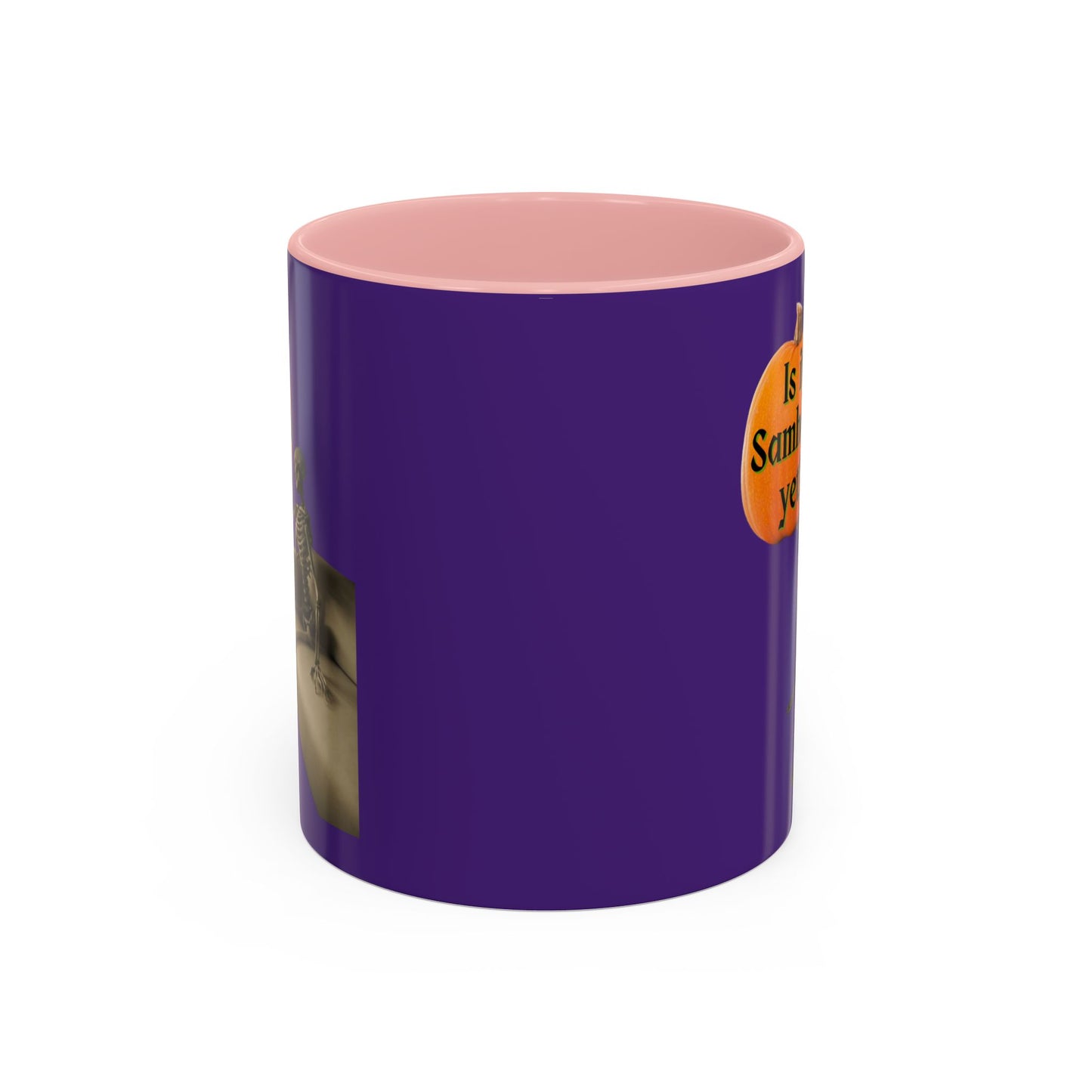 Is it Samhain yet? Skeleton's Pumpkin Purple Accent Mug by CreepyCrafts.boo