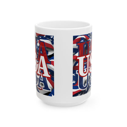 USA White font Center Patriot White Mug by cypherpunkgear.com