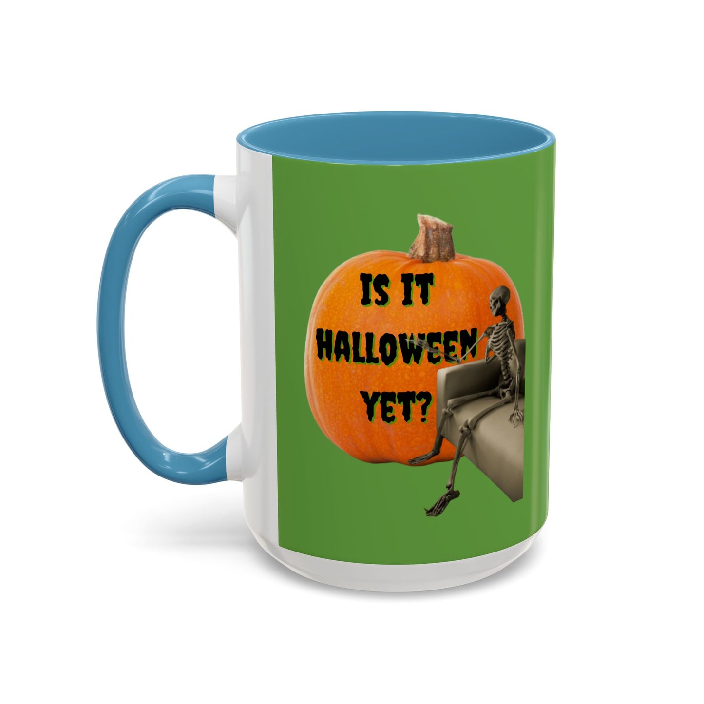 Is it Halloween yet? Skeleton's Giant Pumpkin Green Accent Mug by CreepyCrafts.boo