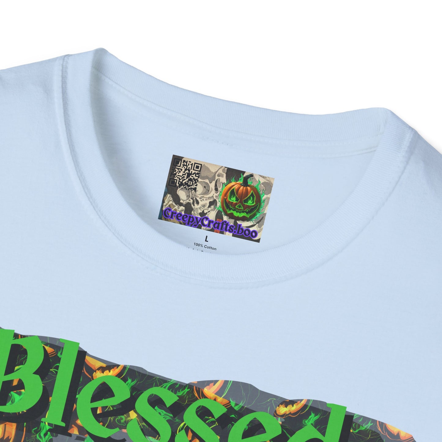 Blessed Samhain Green Jack Light colors Unisex T-Shirt by CreepyCrafts.boo