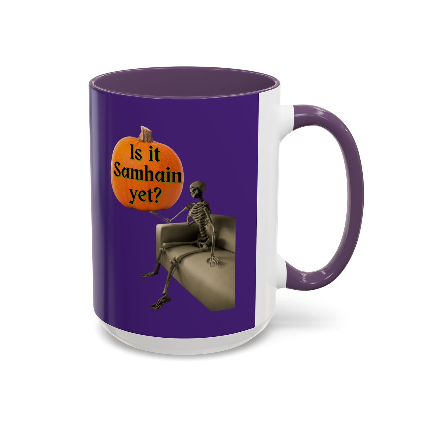 Is it Samhain yet? Skeleton's Pumpkin Purple Accent Mug by CreepyCrafts.boo