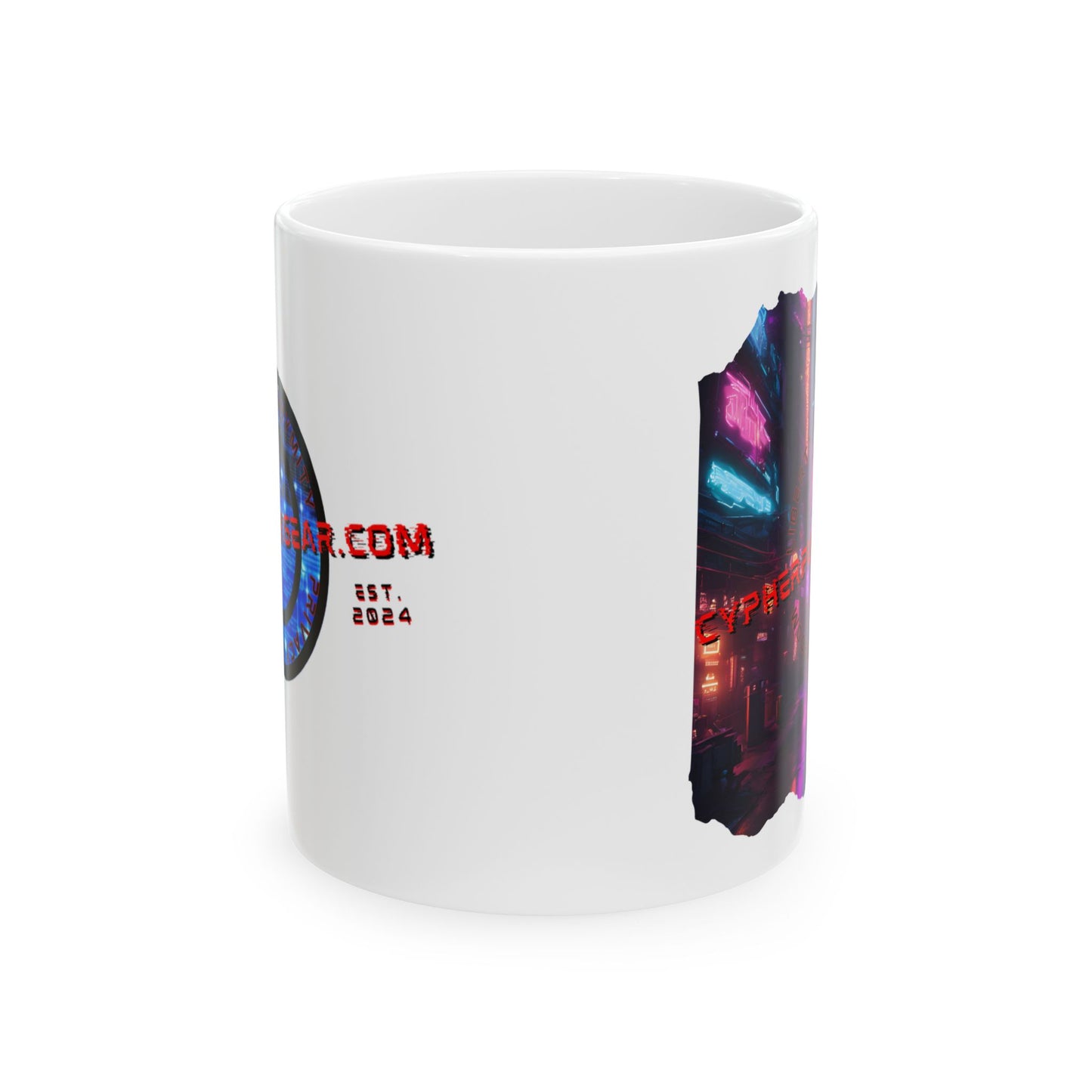2-sided, cypherpunkgear.com Logo & Cityscape White Mug by cypherpunkgear.com