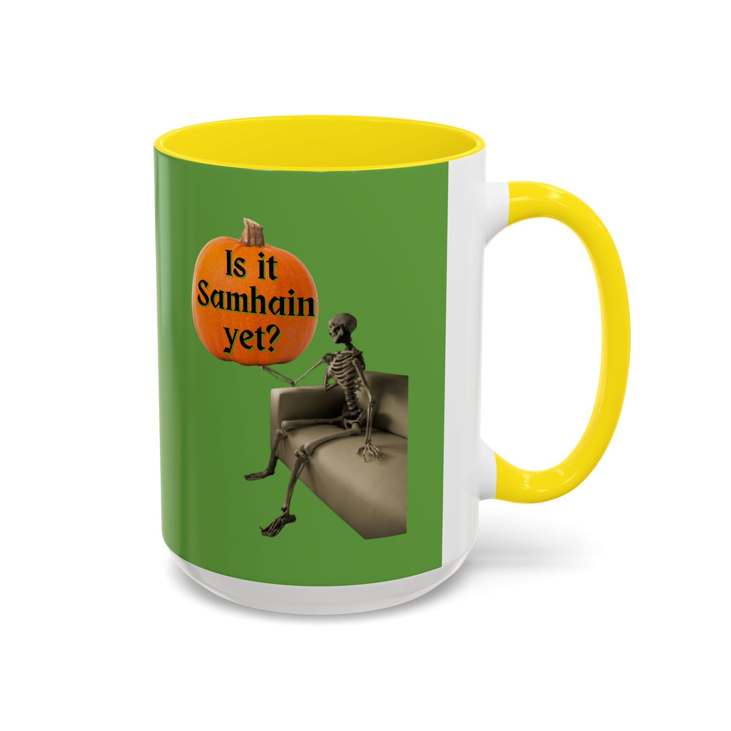 Is it Samhain yet? Skeleton's Pumpkin Green Accent Mug by CreepyCrafts.boo