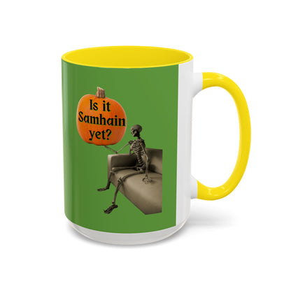 Is it Samhain yet? Skeleton's Pumpkin Green Accent Mug by CreepyCrafts.boo
