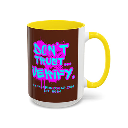 Don't Trust...Verify. Brown Accent Mug by cypherpunkgear.com