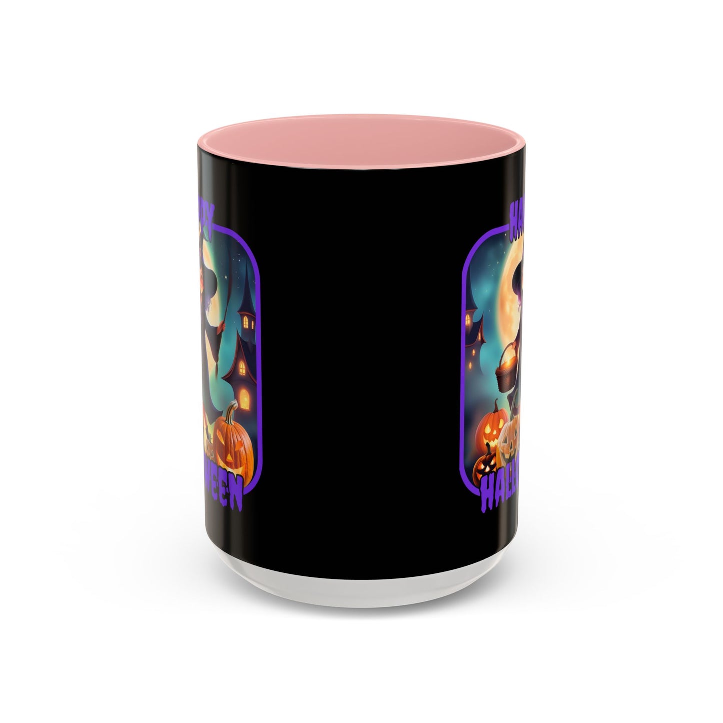 Happy Halloween Little Witch Purple font Black Accent Mug by CreepyCrafts.boo