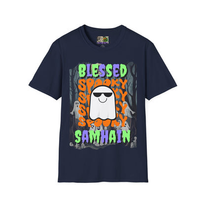 Spooky Blessed Samhain Ghost Mixed font Unisex T-Shirt by CreepyCrafts.boo