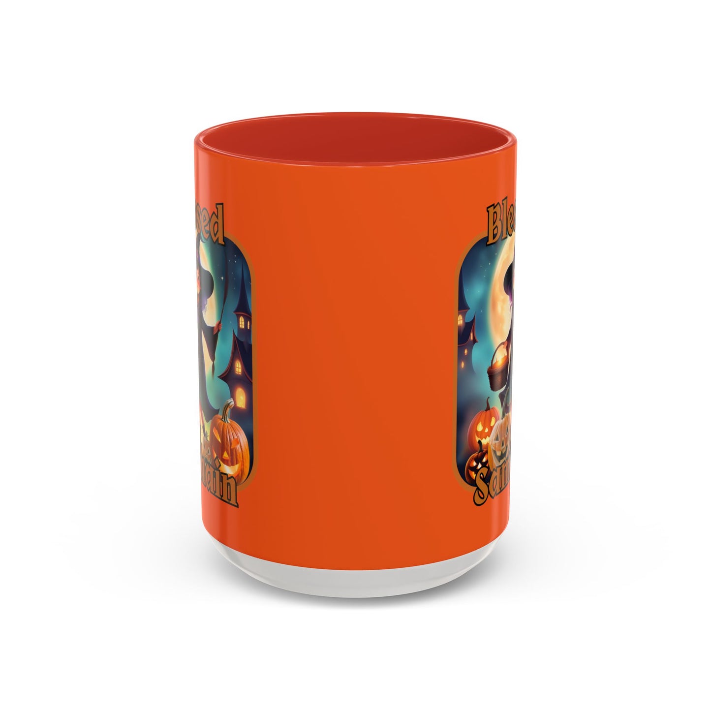 Blessed Samhain Little Witch Orange font Orange Accent Mug by CreepyCrafts.boo