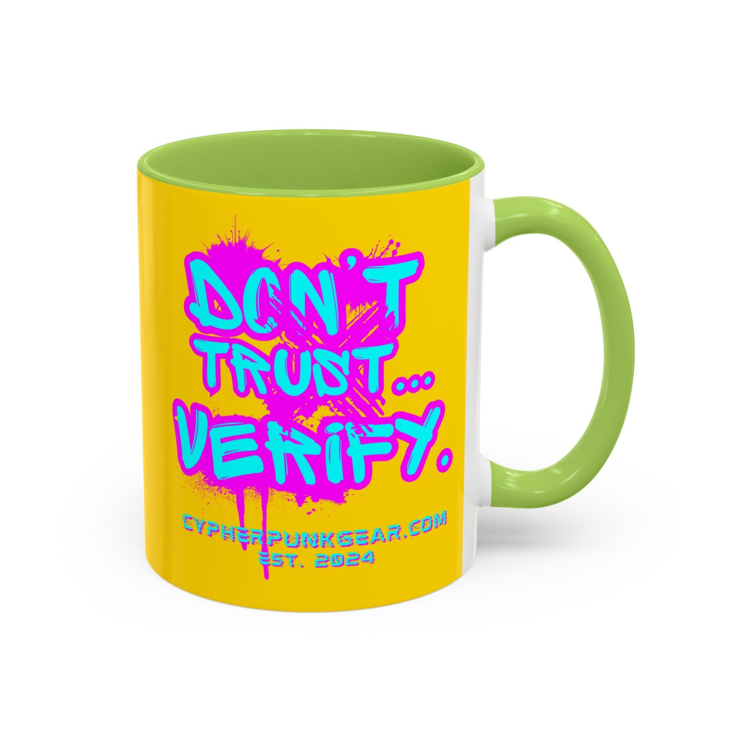 Don't Trust...Verify. Yellow Accent Mug by cypherpunkgear.com