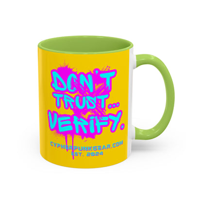 Don't Trust...Verify. Yellow Accent Mug by cypherpunkgear.com