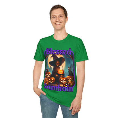 Blessed Samhain Cute Witch PRfont DKcolors Unisex T-Shirt by cypherpunkgear