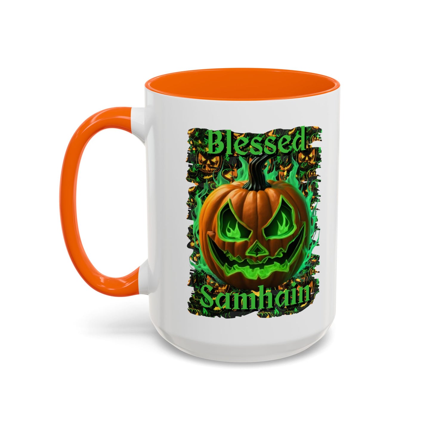 Blessed Samhain Green Jack White Accent Mug by CreepyCrafts.boo