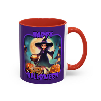 Happy Halloween Little Witch Purple font Purple Accent Mug by CreepyCrafts.boo