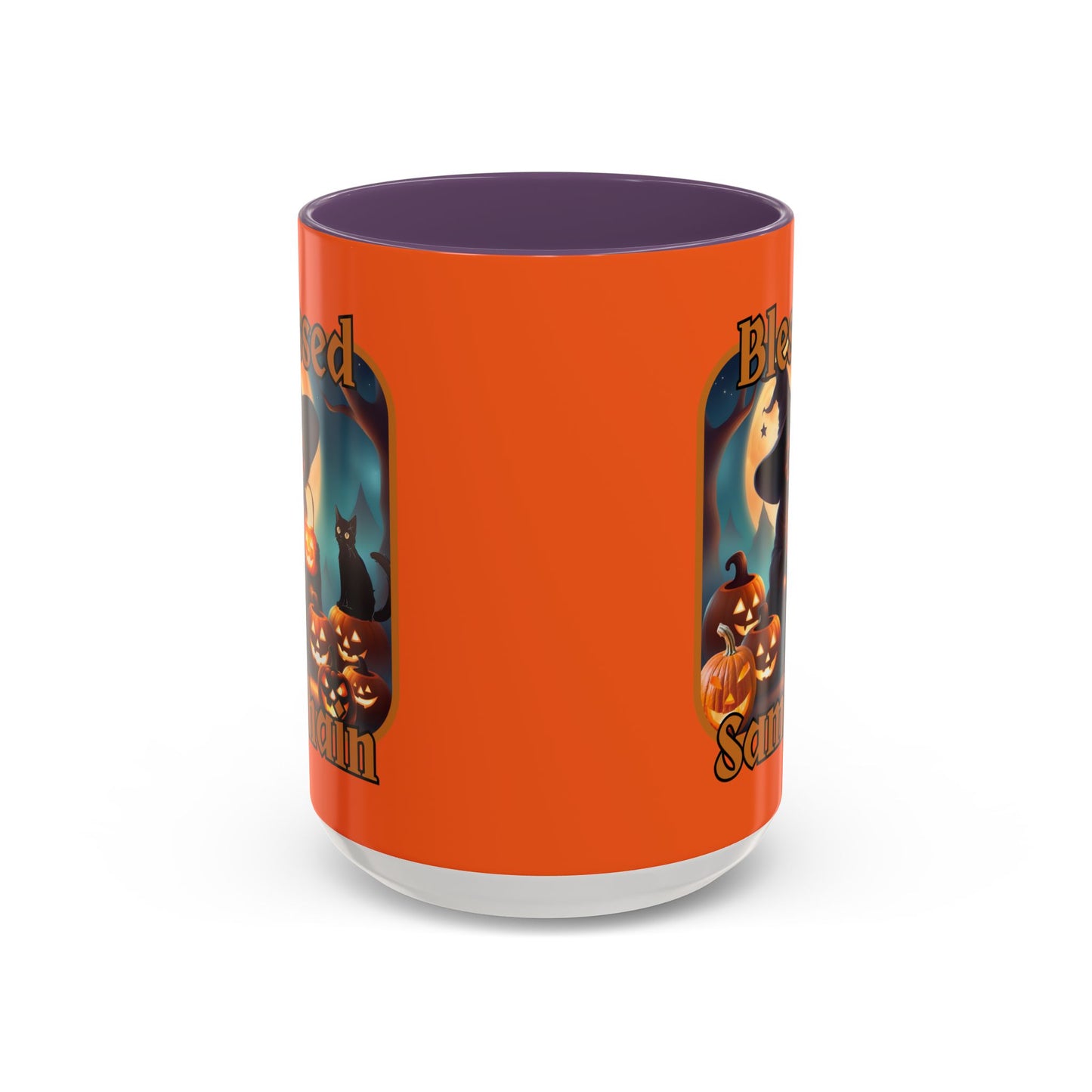 Blessed Samhain Cute Witch Orange font Orange Accent Mug by CreepyCrafts.boo