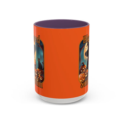 Blessed Samhain Cute Witch Orange font Orange Accent Mug by CreepyCrafts.boo