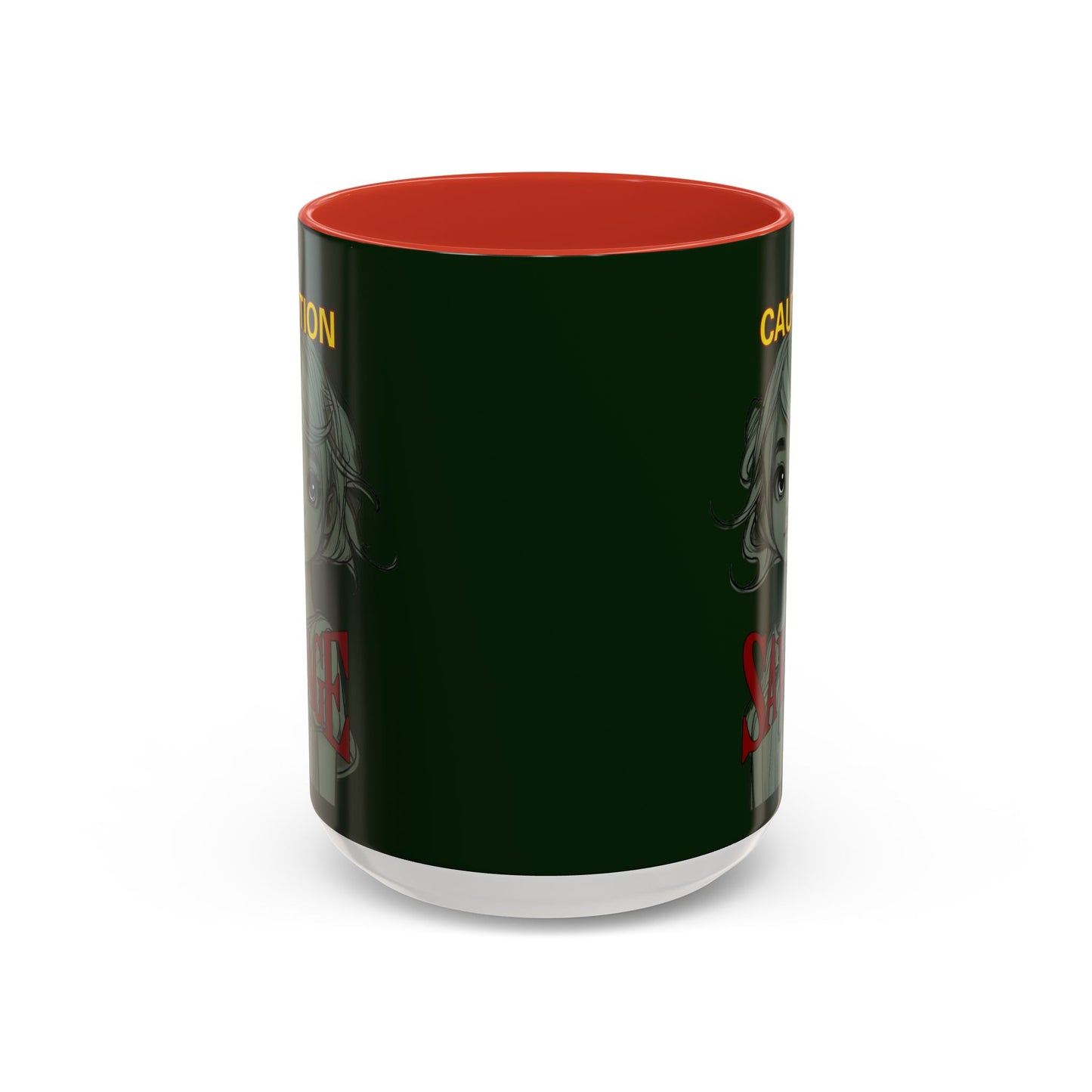 Caution, Savage Dark Green Accent Mug by cypherpunkgear.com