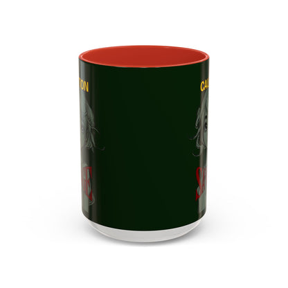 Caution, Savage Dark Green Accent Mug by cypherpunkgear.com