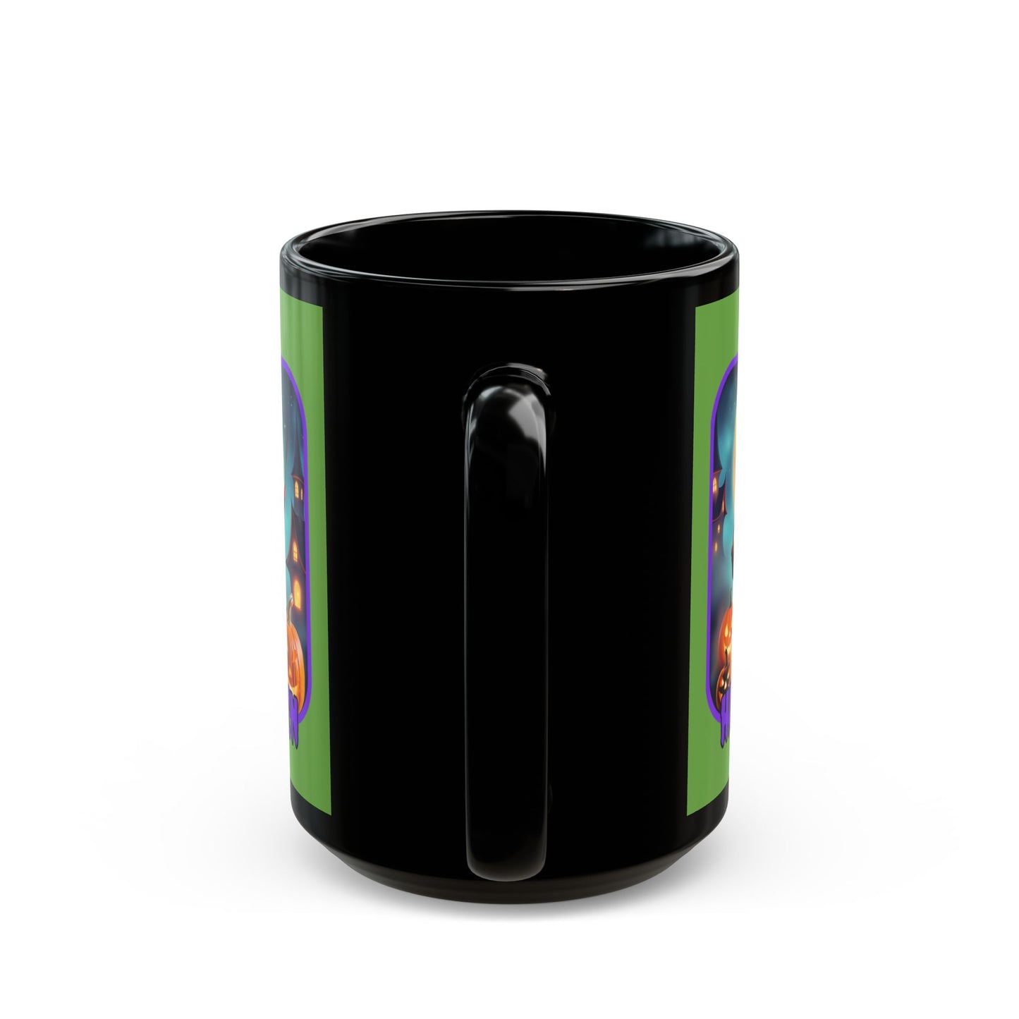 Happy Halloween Little Witch Purple font Green Mug by CreepyCrafts.boo
