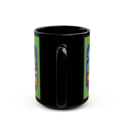 Happy Halloween Little Witch Purple font Green Mug by CreepyCrafts.boo