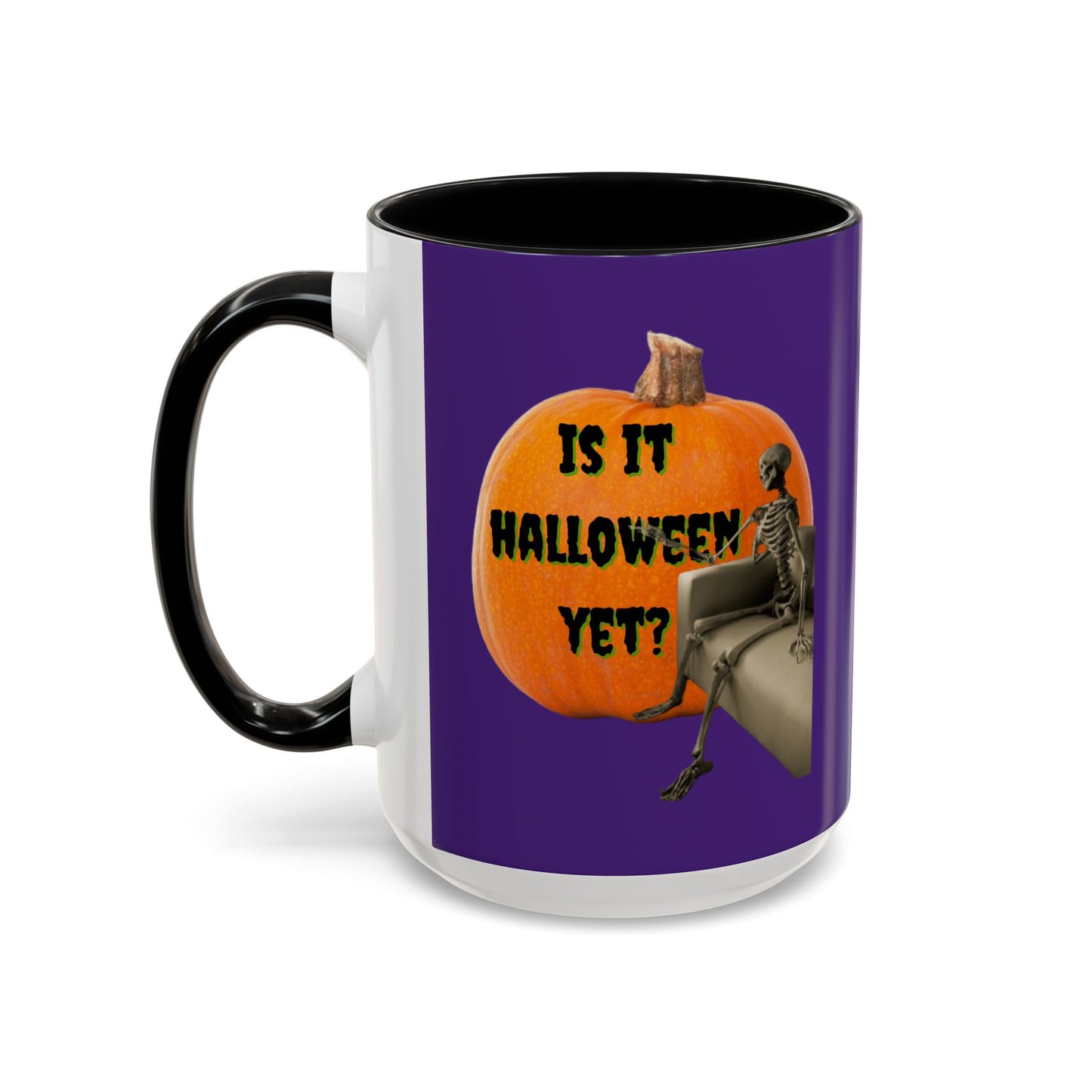 Is it Halloween yet? Skeleton's Giant Pumpkin Purple Accent Mug by CreepyCrafts.boo