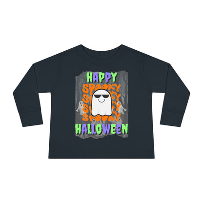 Spooky Happy Halloween Ghost MXfont Toddler Long Sleeve Tee by cypherpunkgear