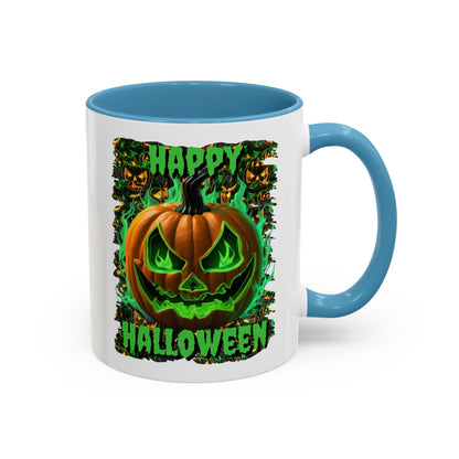 Happy Halloween Green Jack White Accent Mug by CreepyCrafts.boo