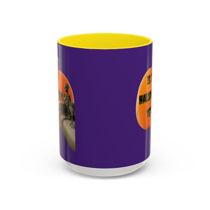 Is it Halloween yet? Skeleton's Giant Pumpkin Purple Accent Mug by CreepyCrafts.boo