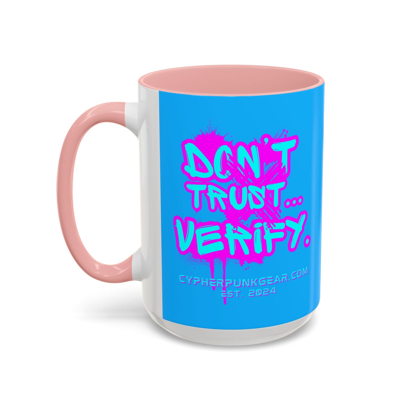 Don't Trust...Verify. Light Blue Accent Mug by cypherpunkgear.com